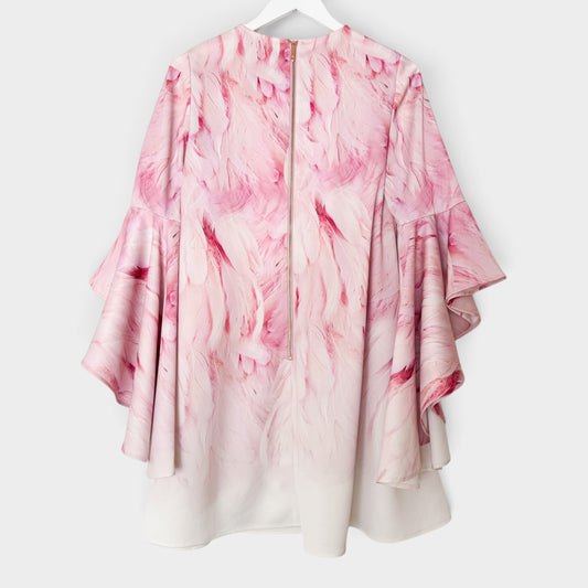 Ted Baker Sareina Pink Angel Falls Feather Print Mini Dress 0 ~ AU8-10