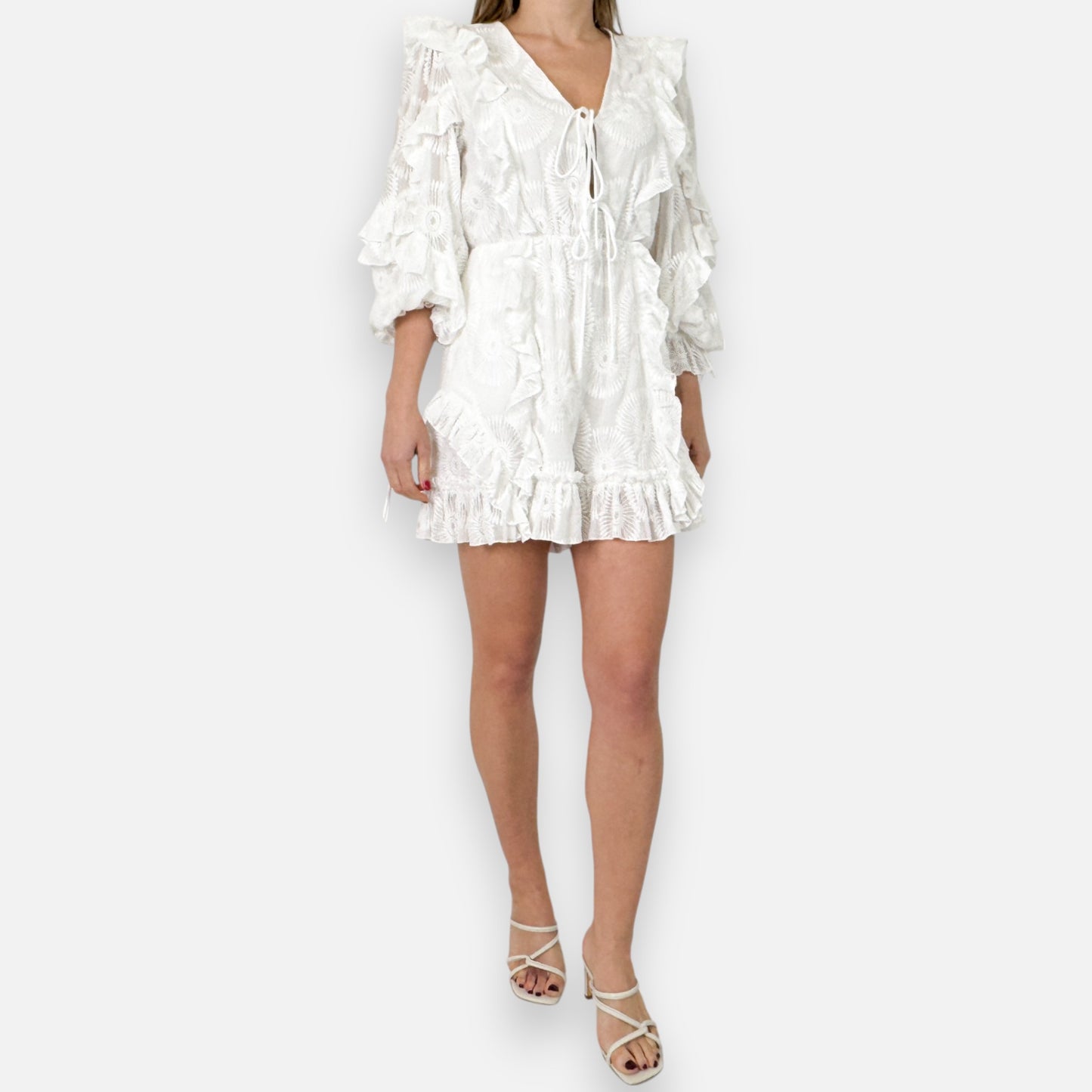 Ted Baker 'Lussa' Off White Puffball Sleeve Playsuit 2 ~ AU10
