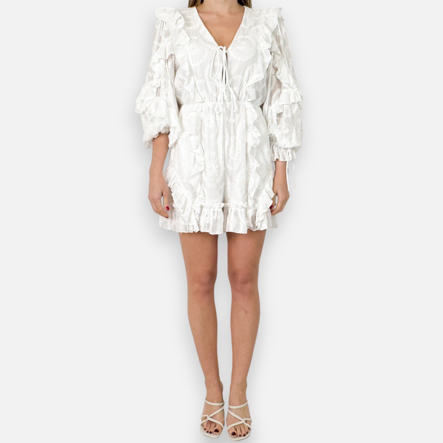 Ted Baker 'Lussa' Off White Puffball Sleeve Playsuit 2 ~ AU10
