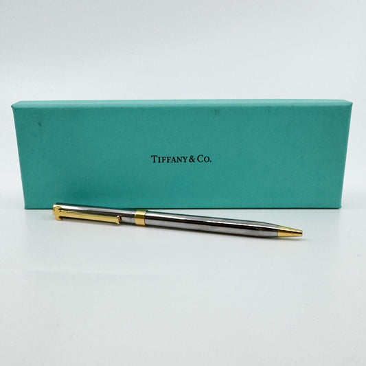Tiffany & Co. T-Clip Ball Point Stainless Steel & Gold Plated Pen