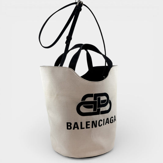Balenciaga Black Natural Wave Small Bucket Tote Bag
