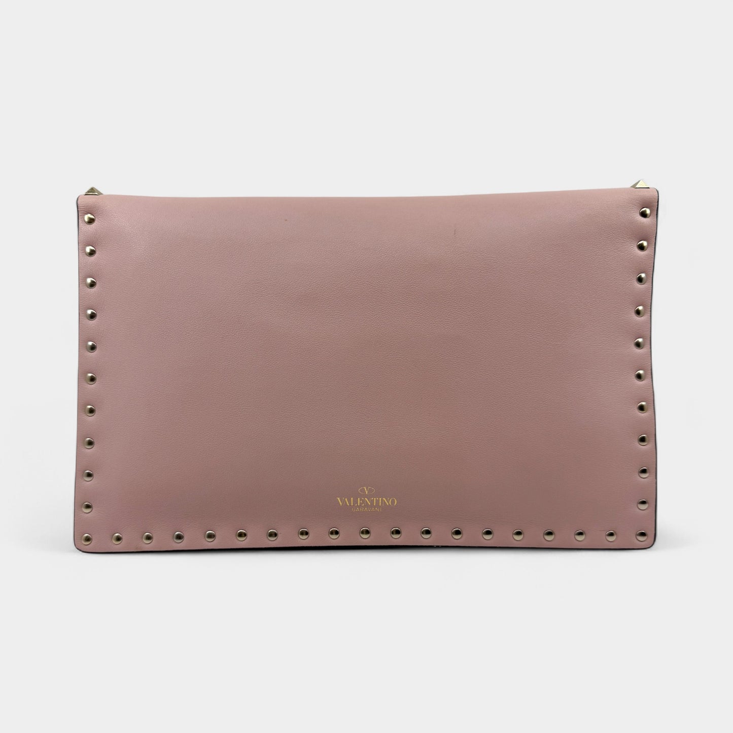 Valentino Garavani Pink Poudre Leather Rockstud Envelope Clutch Bag