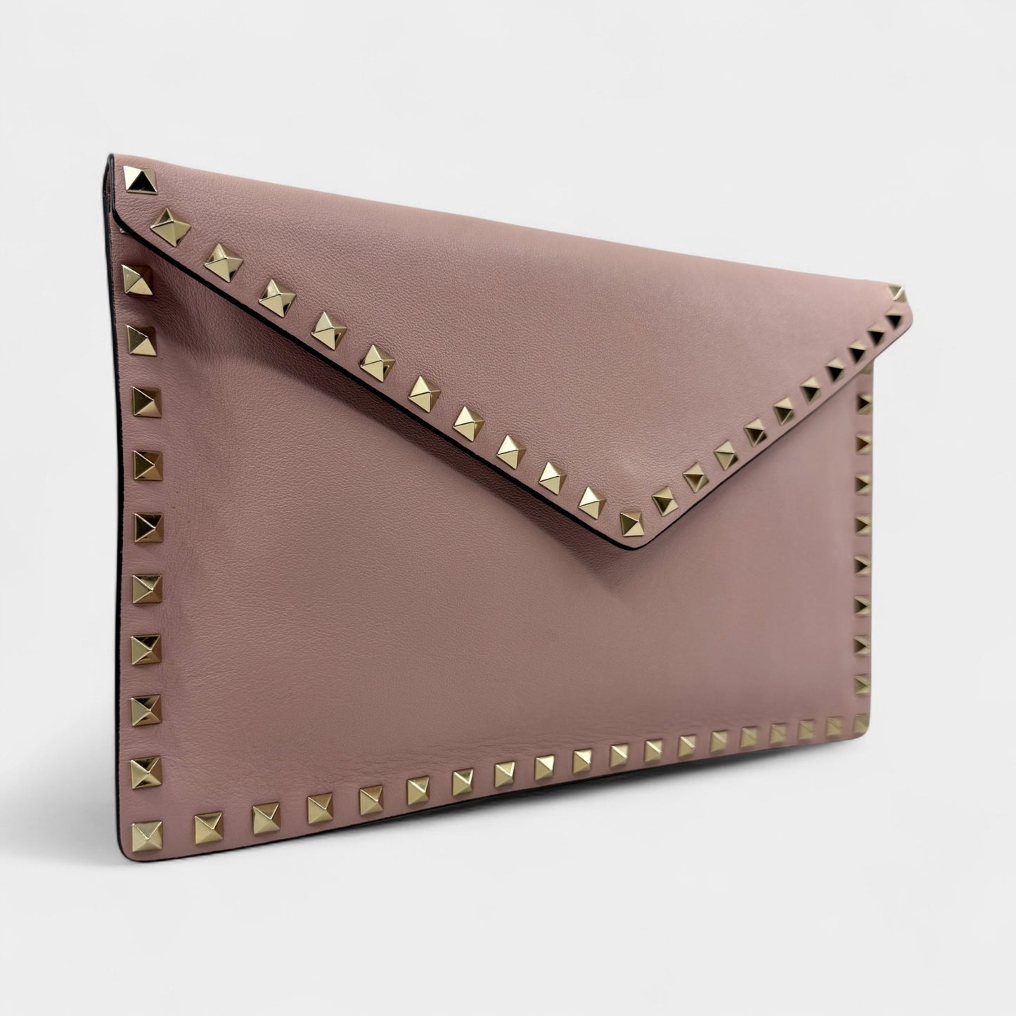 Valentino Garavani Pink Poudre Leather Rockstud Envelope Clutch Bag