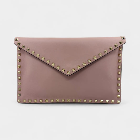 Valentino Garavani Pink Poudre Leather Rockstud Envelope Clutch Bag
