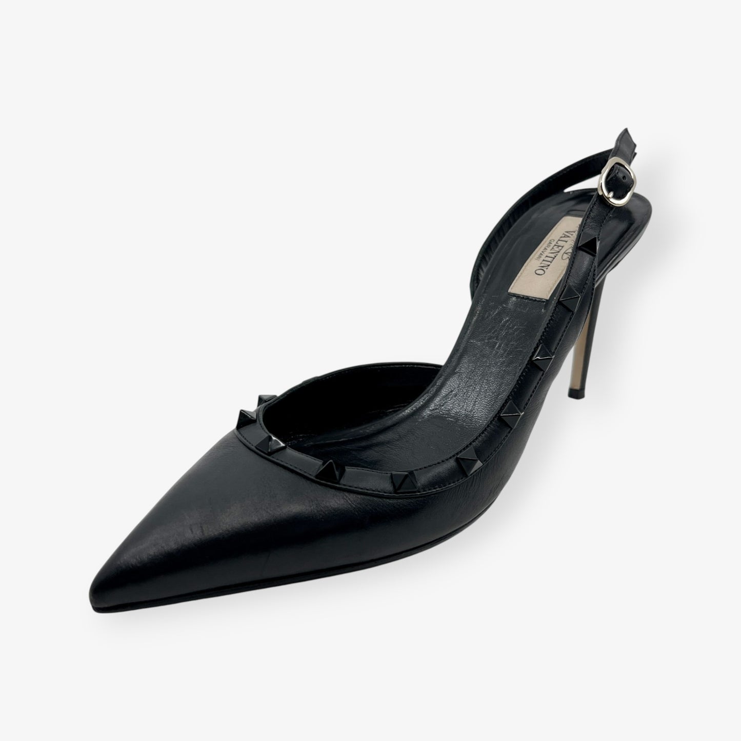 Valentino Garavani Black Leather Rockstud Slingback Heeled Shoes AU10 ~ EU41