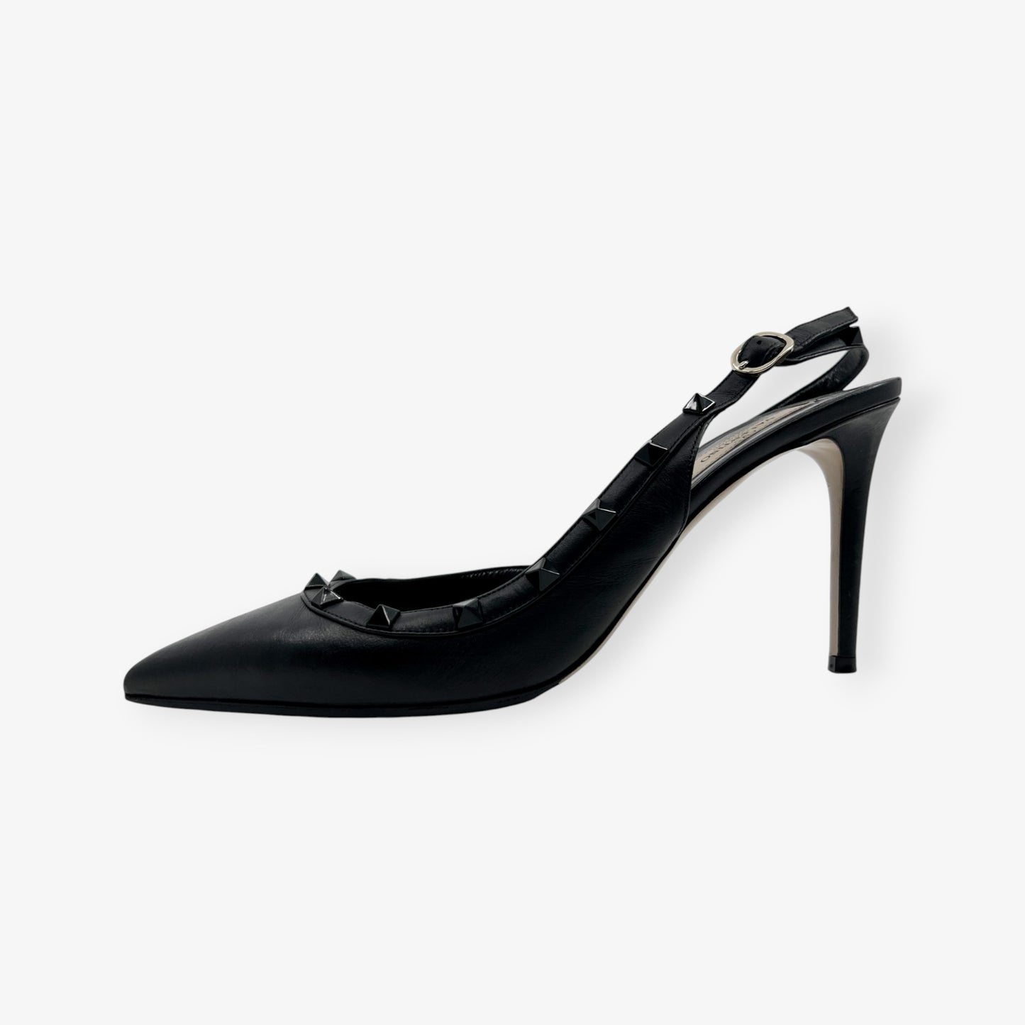 Valentino Garavani Black Leather Rockstud Slingback Heeled Shoes AU10 ~ EU41