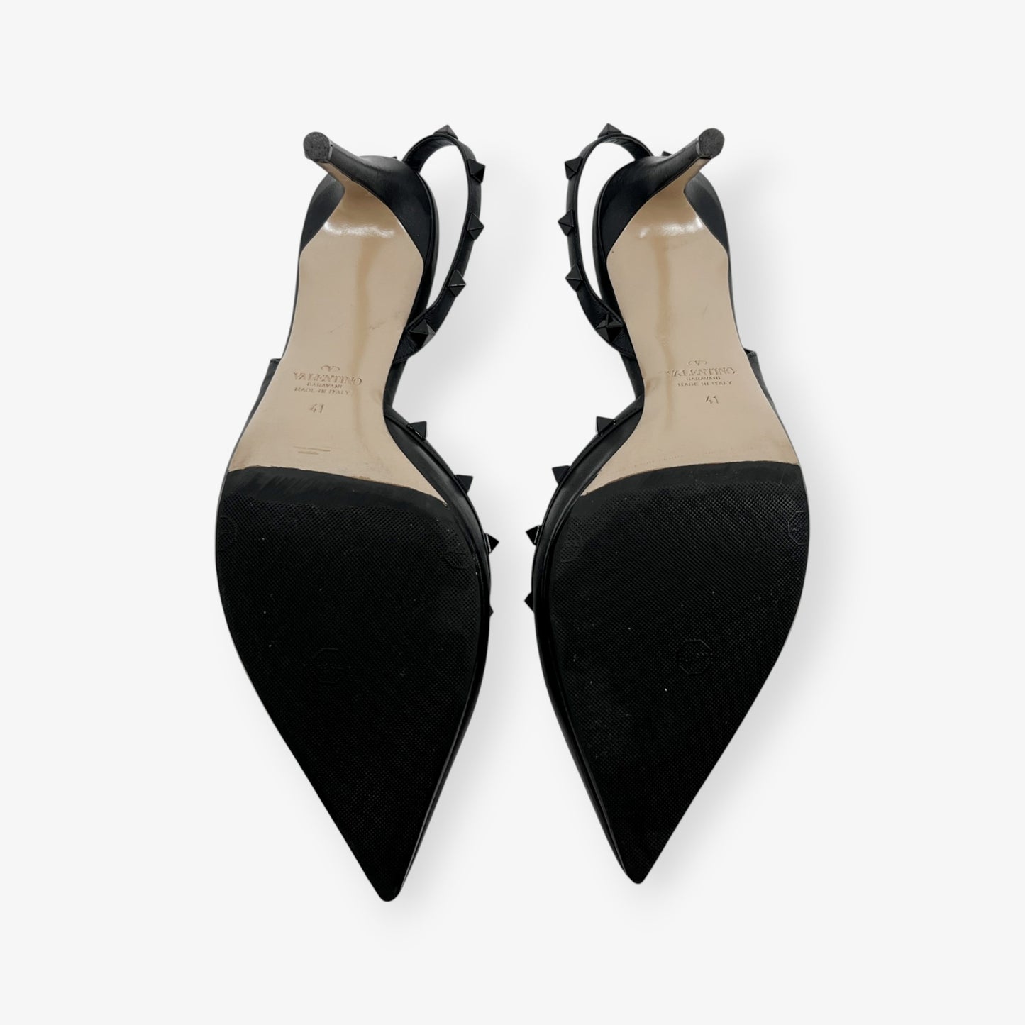 Valentino Garavani Black Leather Rockstud Slingback Heeled Shoes AU10 ~ EU41