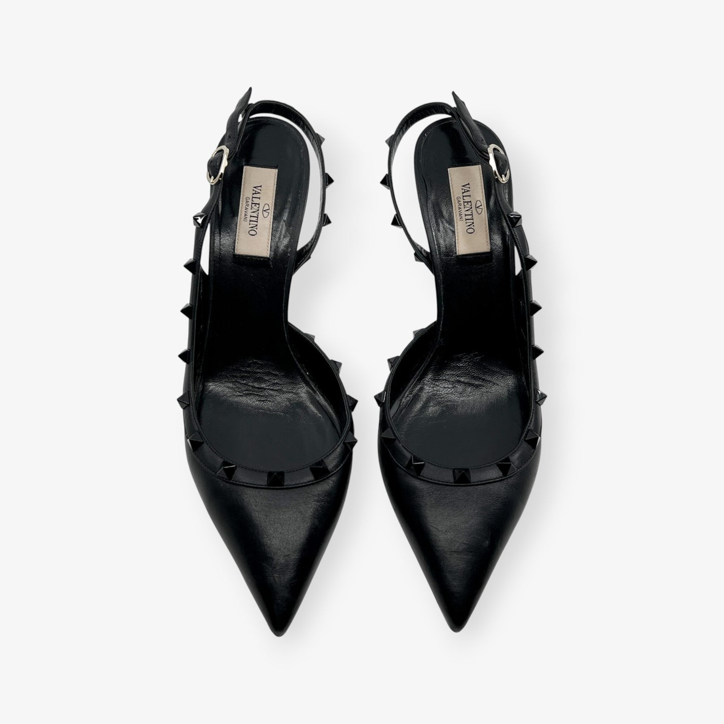 Valentino Garavani Black Leather Rockstud Slingback Heeled Shoes AU10 ~ EU41