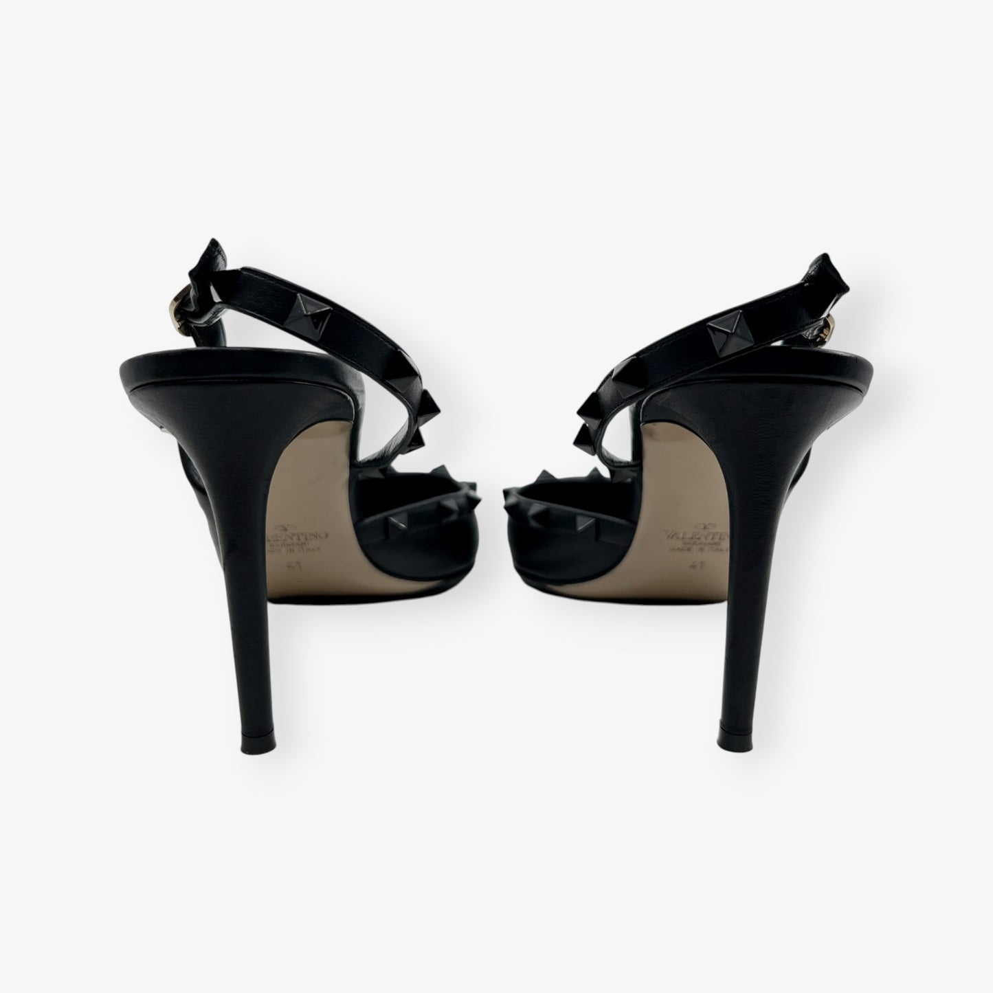 Valentino Garavani Black Leather Rockstud Slingback Heeled Shoes AU10 ~ EU41