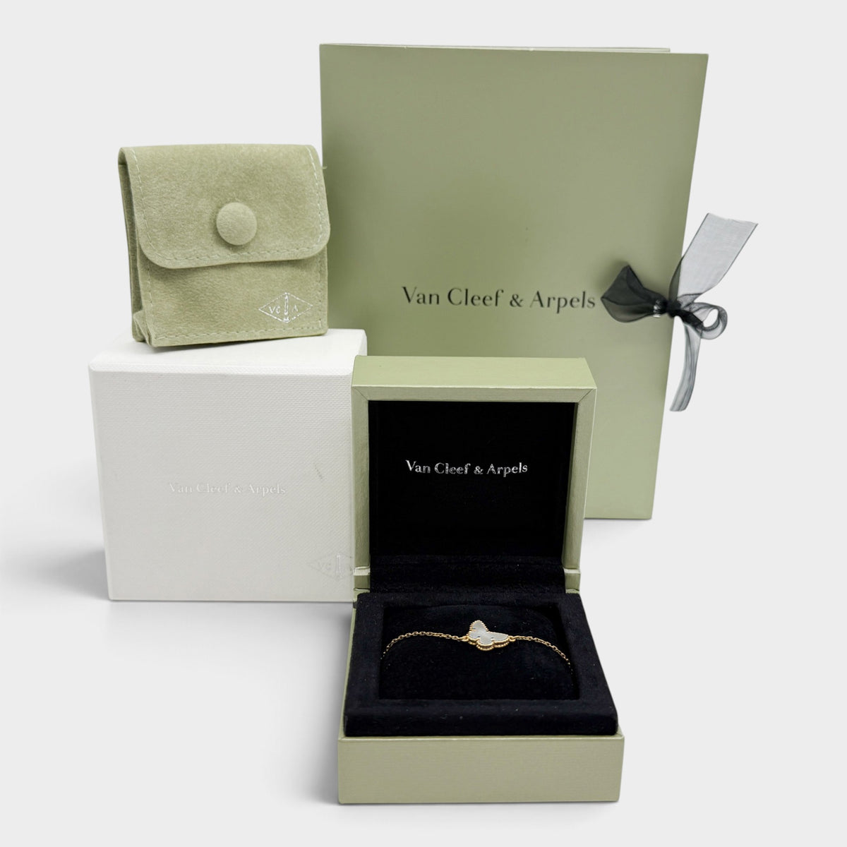 Van Cleef & Arpels Sweet Butterflies 18K Gold Mother Of Pearl Bracelet