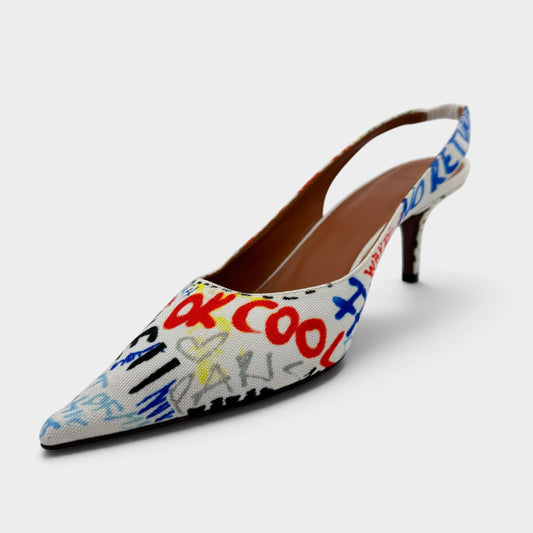Vetements Multicoloured Graffiti Canvas Slingback Kitten Heel Shoes EU40 ~ AU9