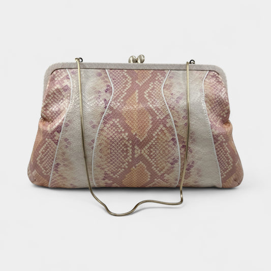 Via Spiga Pink Snake Embossed Leather Folding Clutch Bag