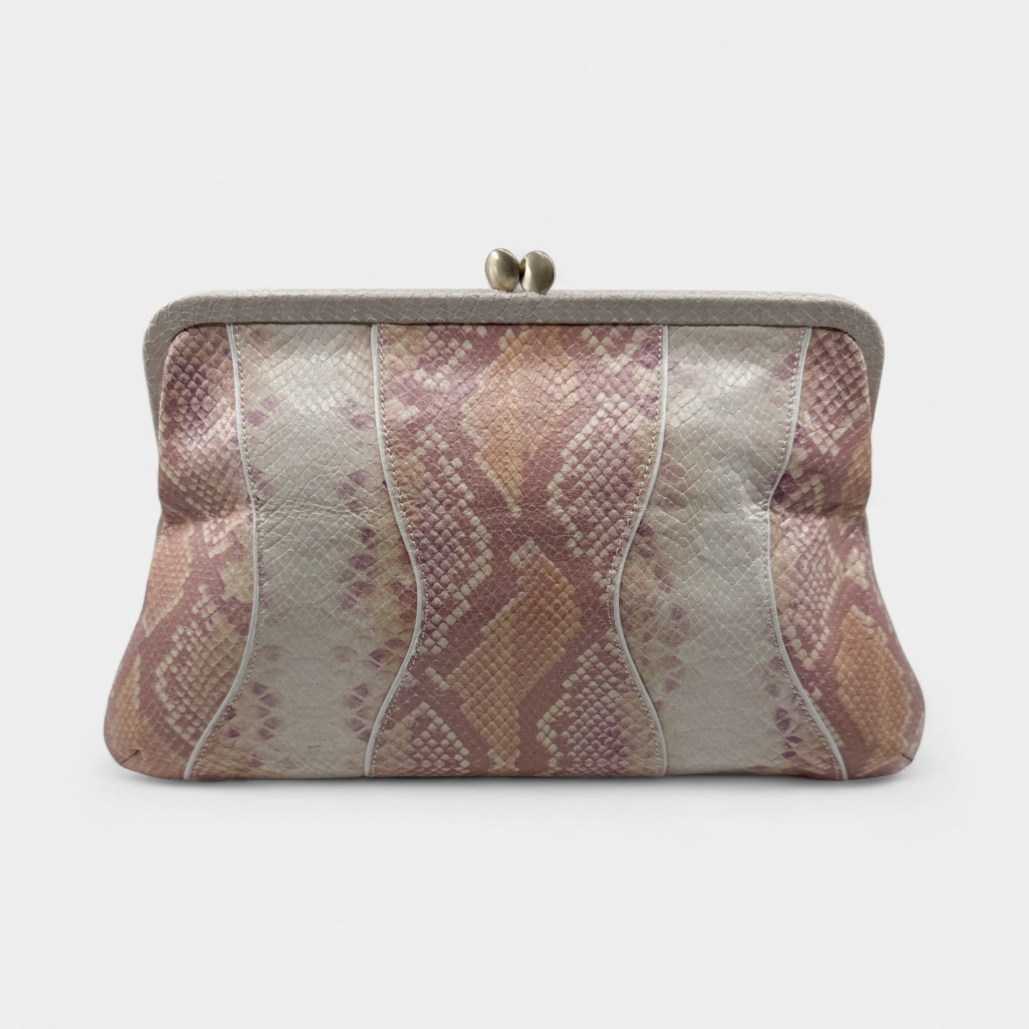 Via Spiga Pink Snake Embossed Leather Folding Clutch Bag