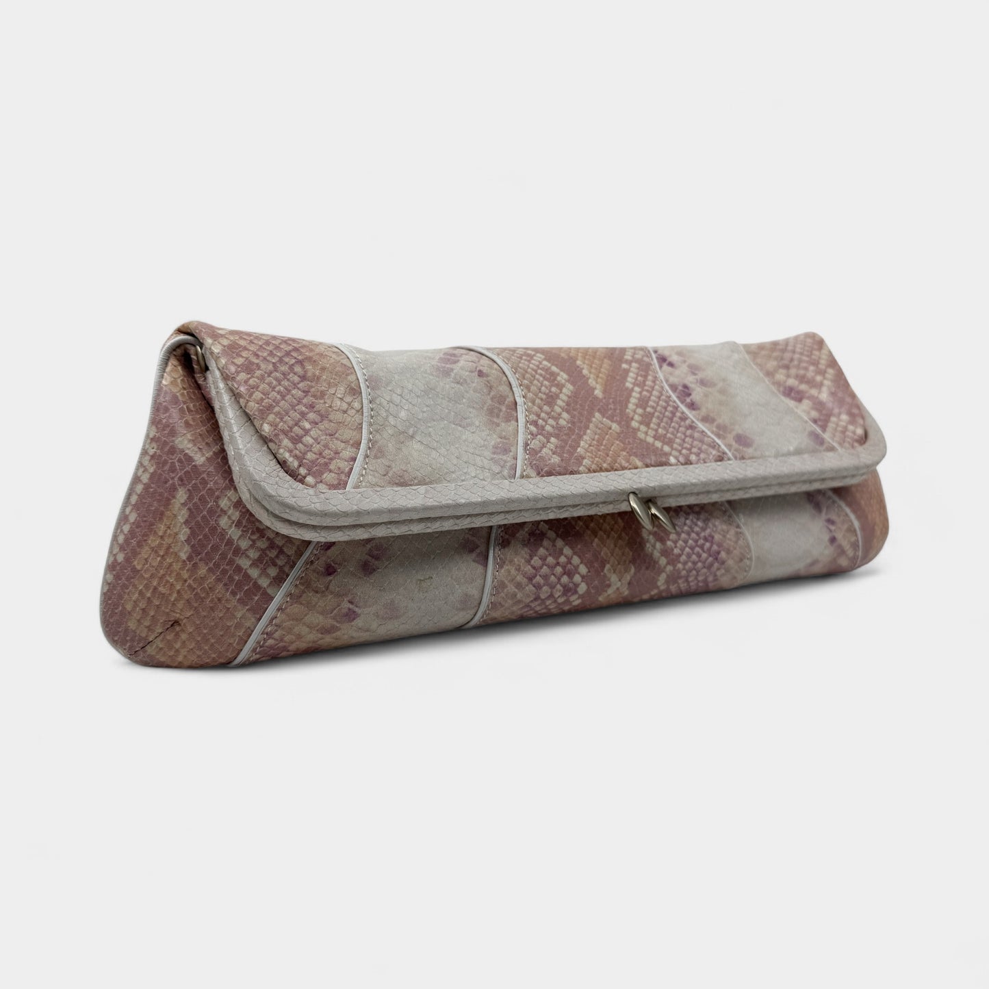 Via Spiga Pink Snake Embossed Leather Folding Clutch Bag