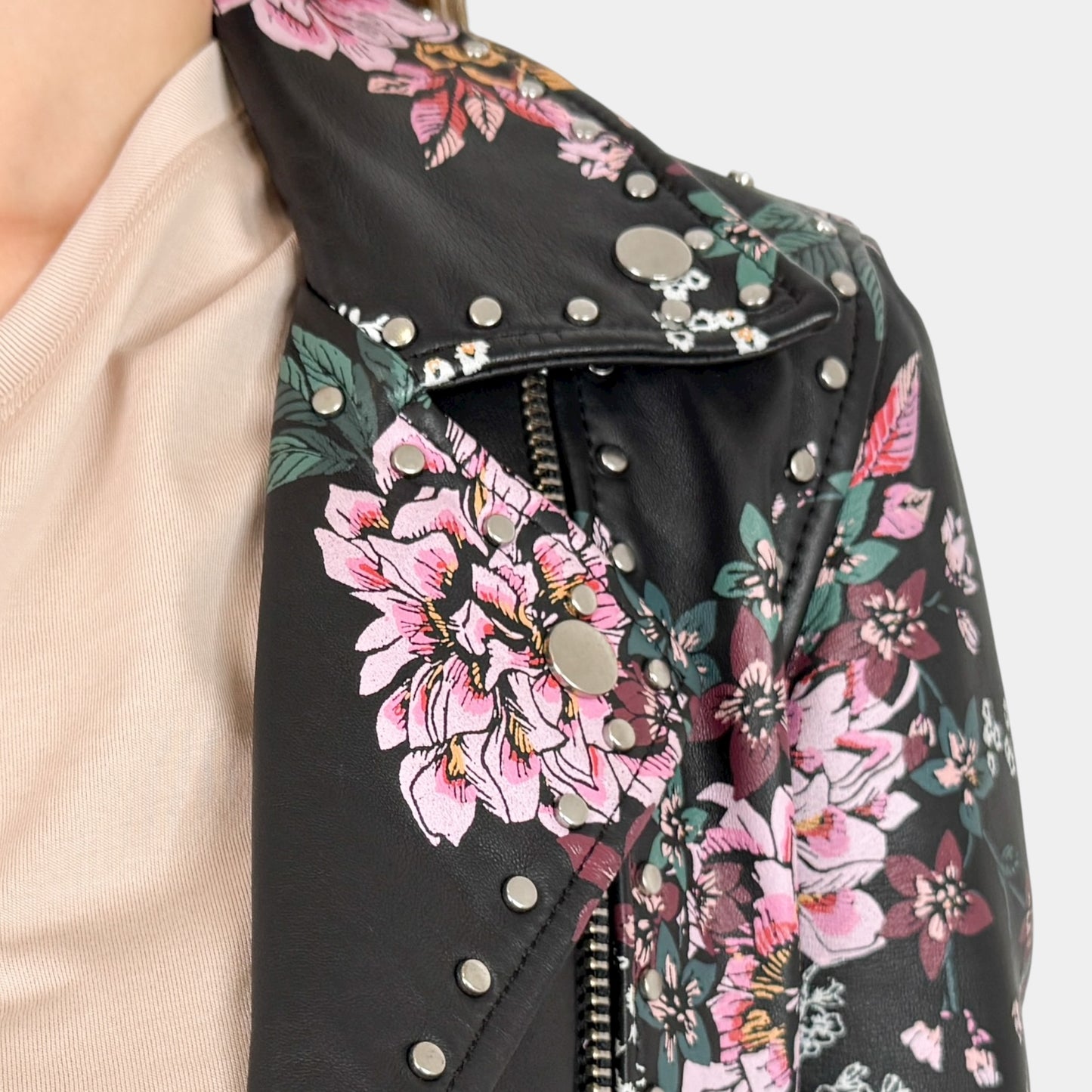 Witchery Limited Edition Black Floral Leather Jacket AU6 ~ Small