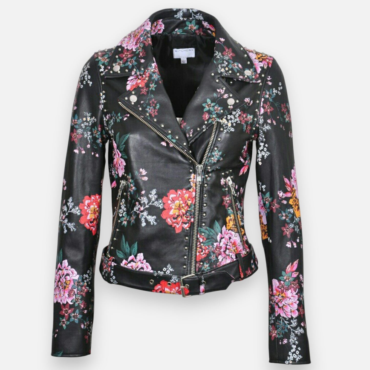 Witchery Limited Edition Black Floral Leather Jacket AU6 ~ Small