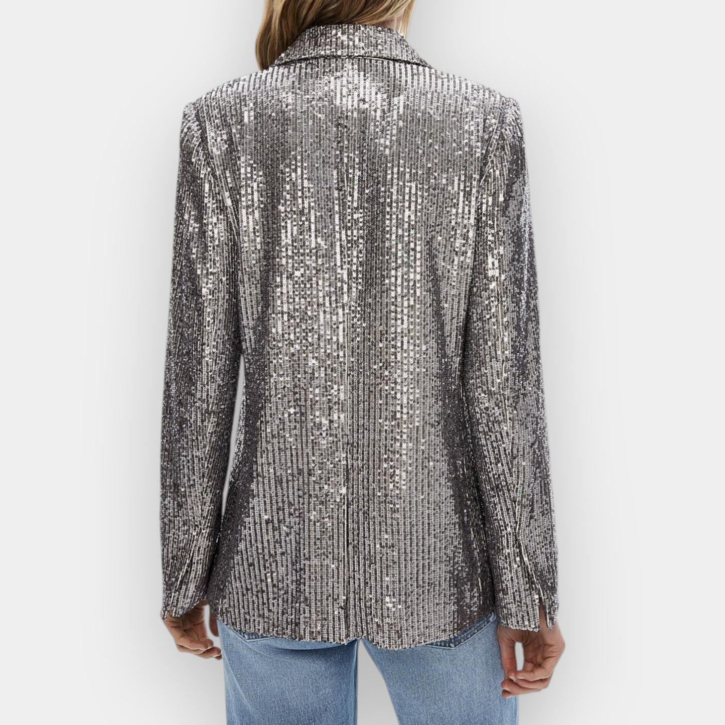 Witchery Gunmetal Sequin Single-Breasted Long Blazer AU12–14 ~ Large