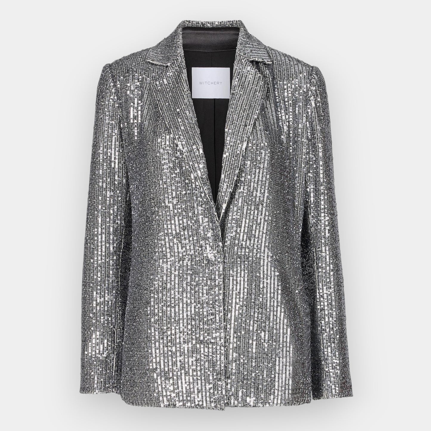 Witchery Gunmetal Sequin Single-Breasted Long Blazer AU12–14 ~ Large