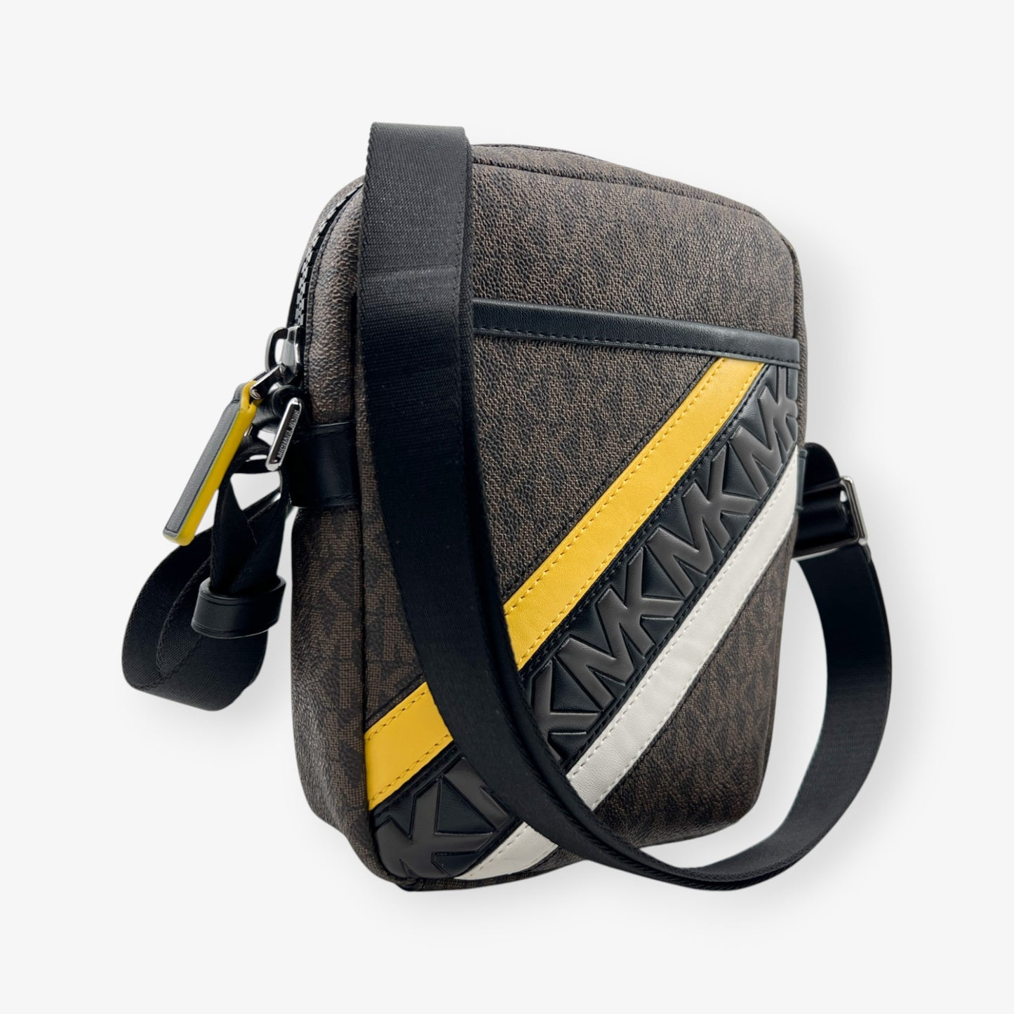 Michael Kors Brown Canvas & Faux Leather Flight Crossbody Bag