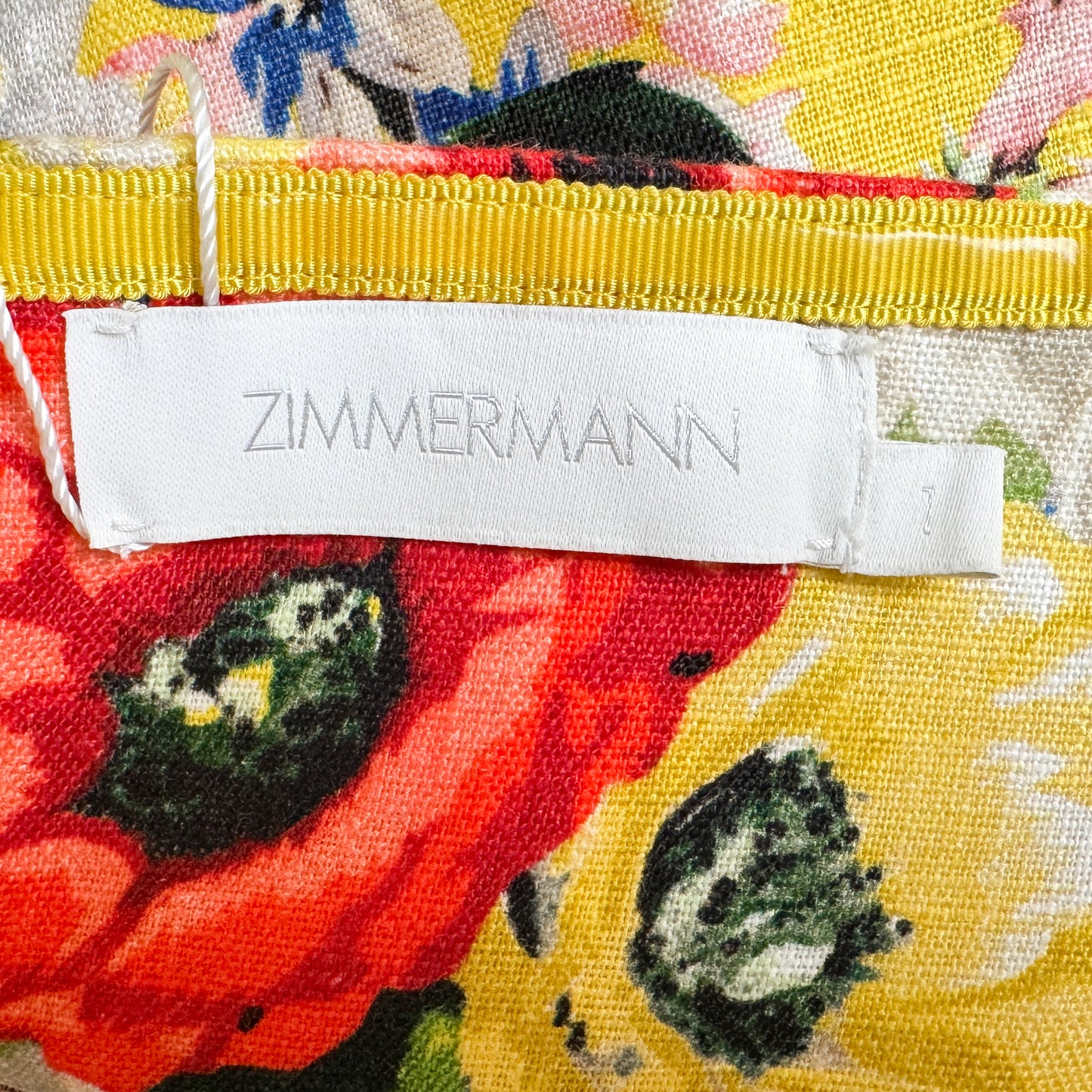 Zimmermann Yellow Floral Linen Shoulder Tie Midi Dress 1 ~ AU10