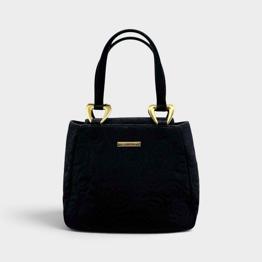 Studio61 Preloved Boutique Sydney vintage Yves Saint Laurent black quilted fabric evening bag with gold hardware