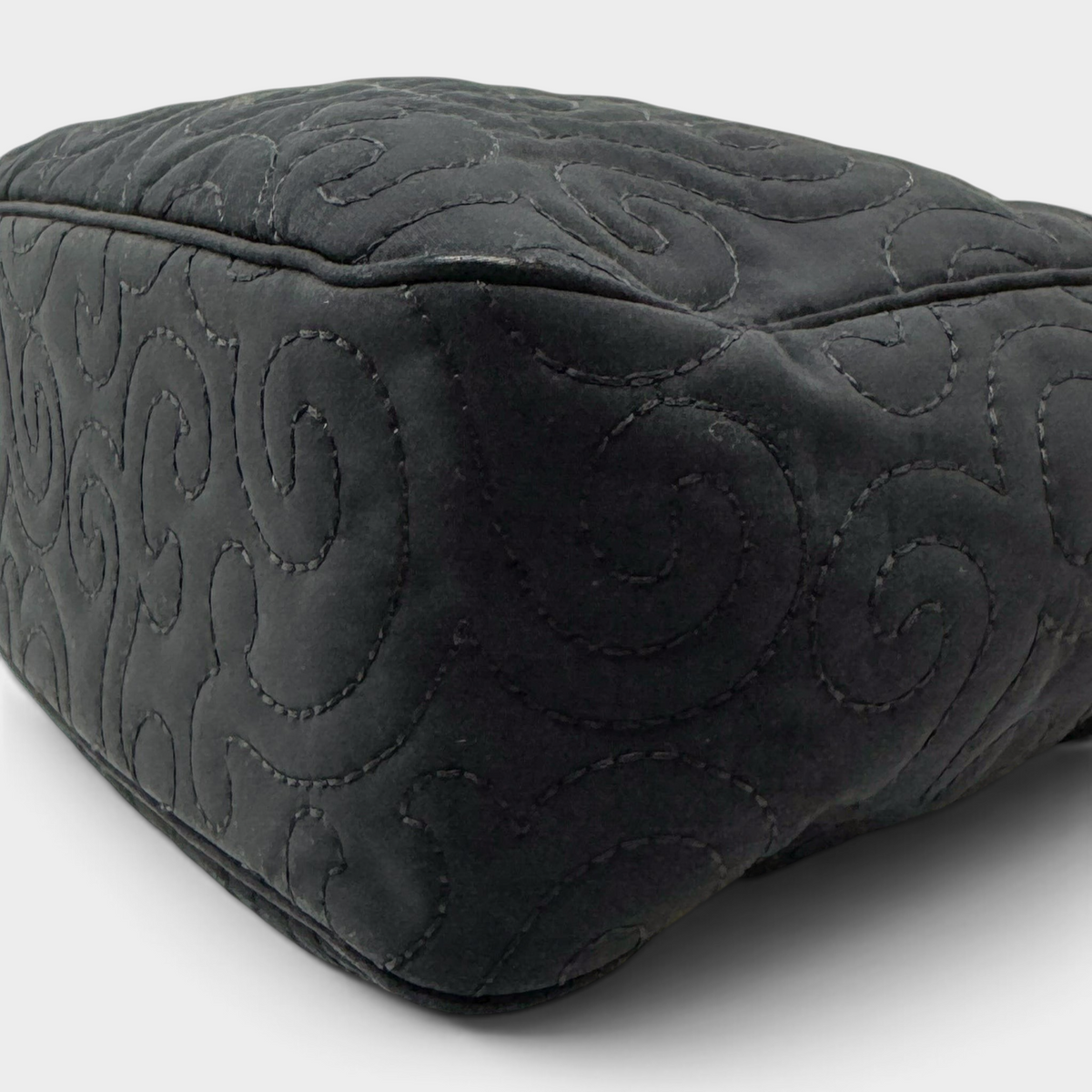 Studio61 Preloved Boutique Sydney vintage Yves Saint Laurent black quilted fabric evening bag with arabesque pattern