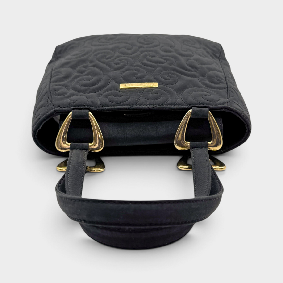 Studio61 Preloved Boutique Sydney vintage Yves Saint Laurent black quilted fabric evening bag with gold hardware