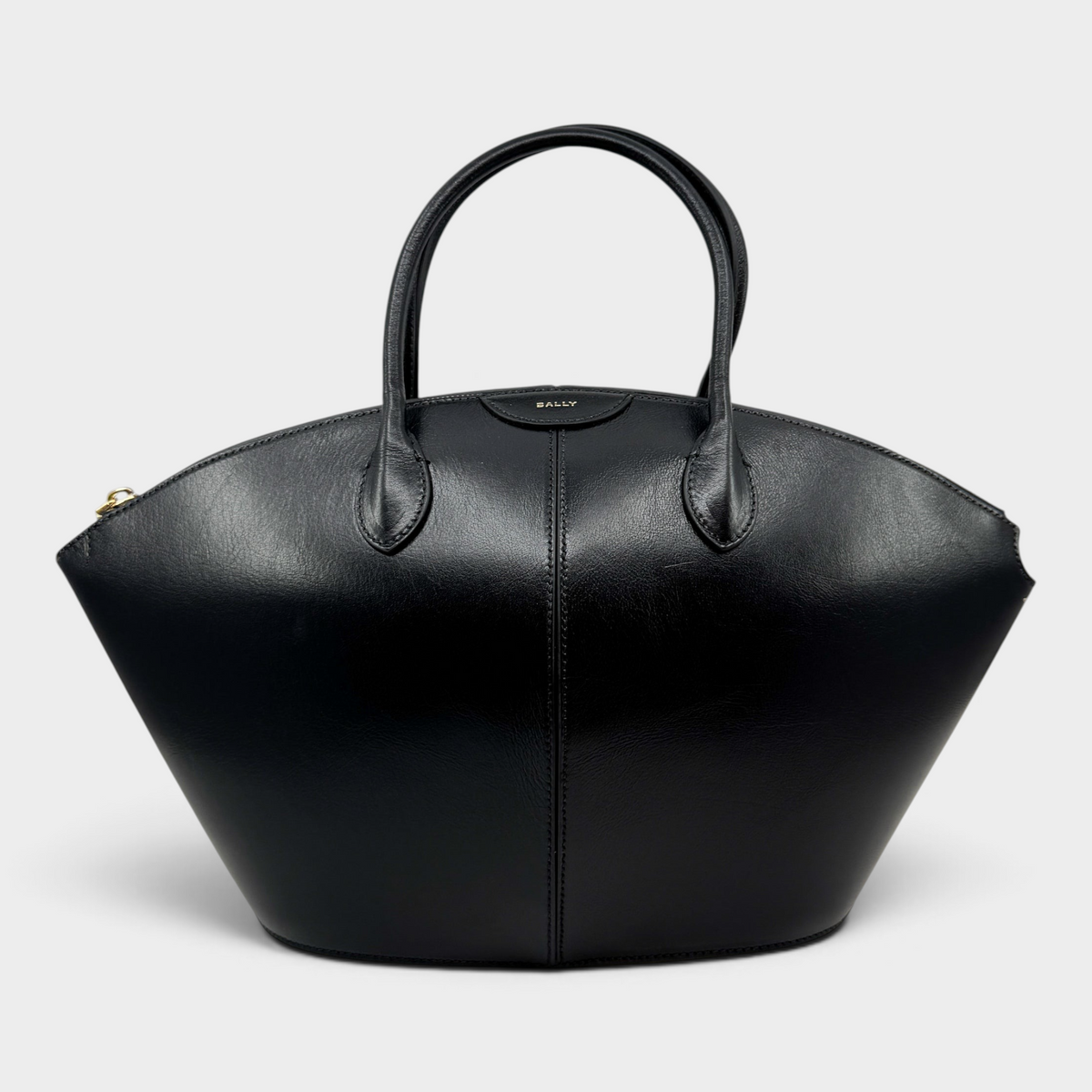 Studio61 Preloved Boutique Sydney Bally Belle Alpine black leather tote bag with sculptural fan silhouette and handles