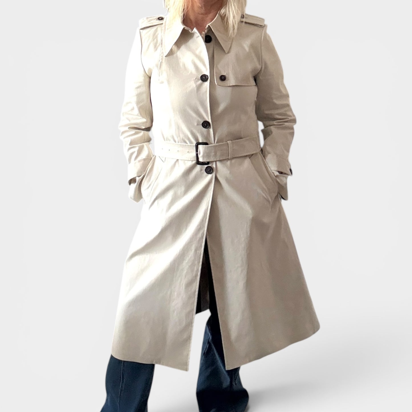 Prada Cream 100% Cotton Trench Coat Small ~ AU8-10