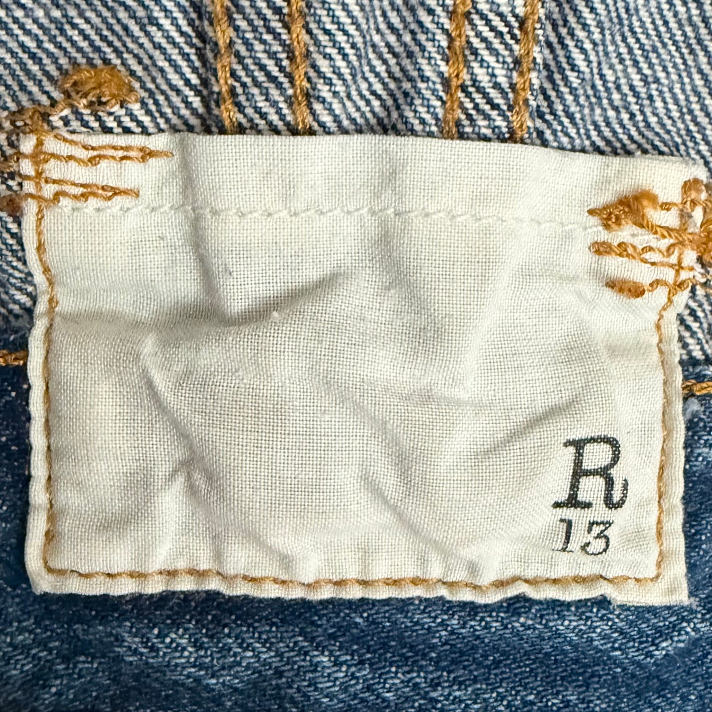 R13 Blue Wash Denim Long Tailored Trucker Jacket Large ~ AU8-10