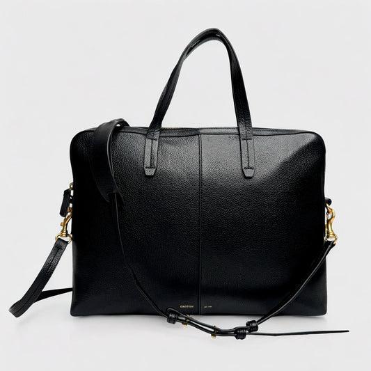 Oroton Black Grainy Leather Lilly Laptop Bag Medium