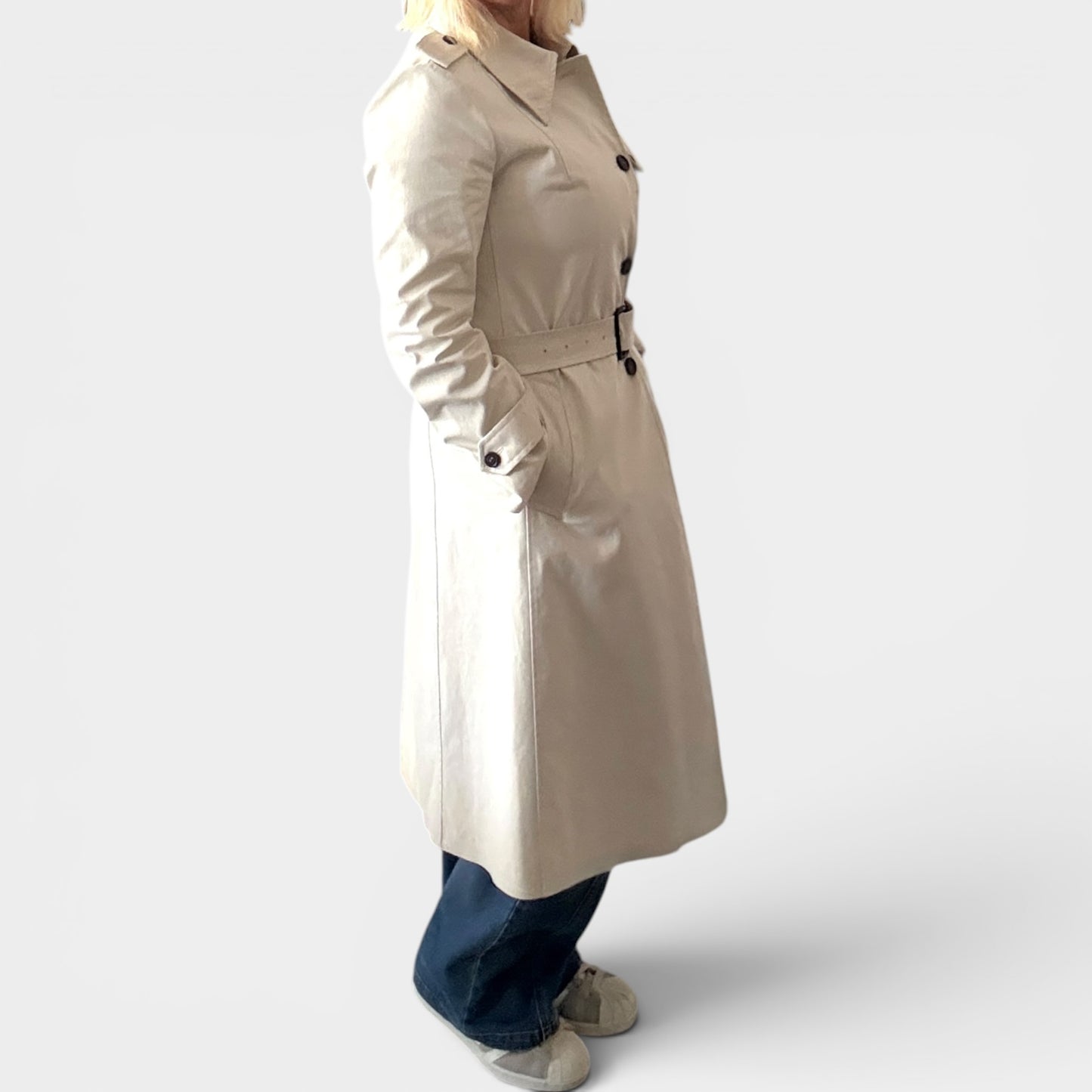 Prada Cream 100% Cotton Trench Coat Small ~ AU8-10
