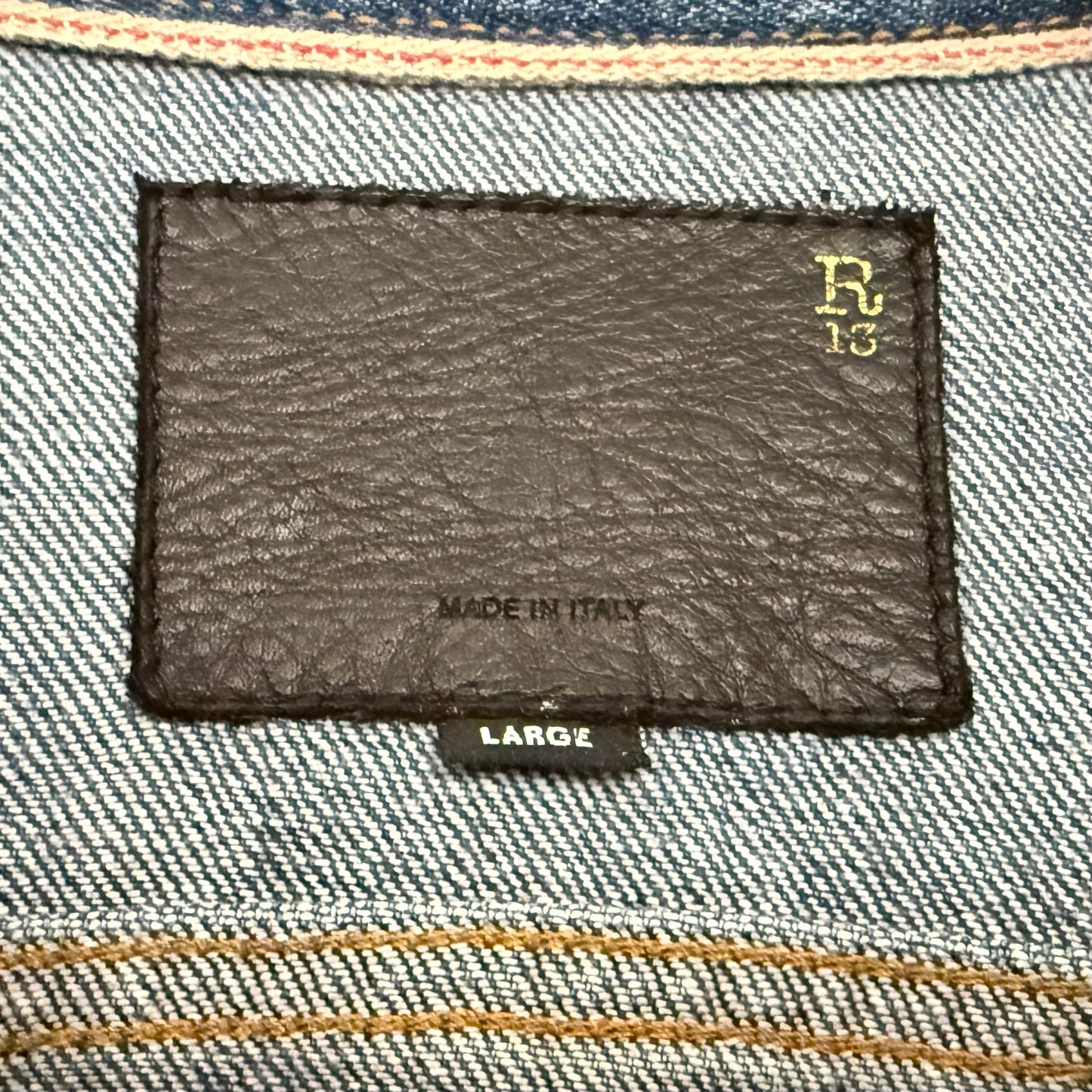 R13 Blue Wash Denim Long Tailored Trucker Jacket Large ~ AU8-10