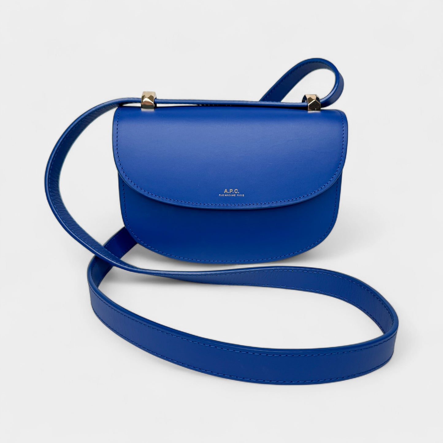 APC Bright Blue Leather Mini Geneve Crossbody Bag