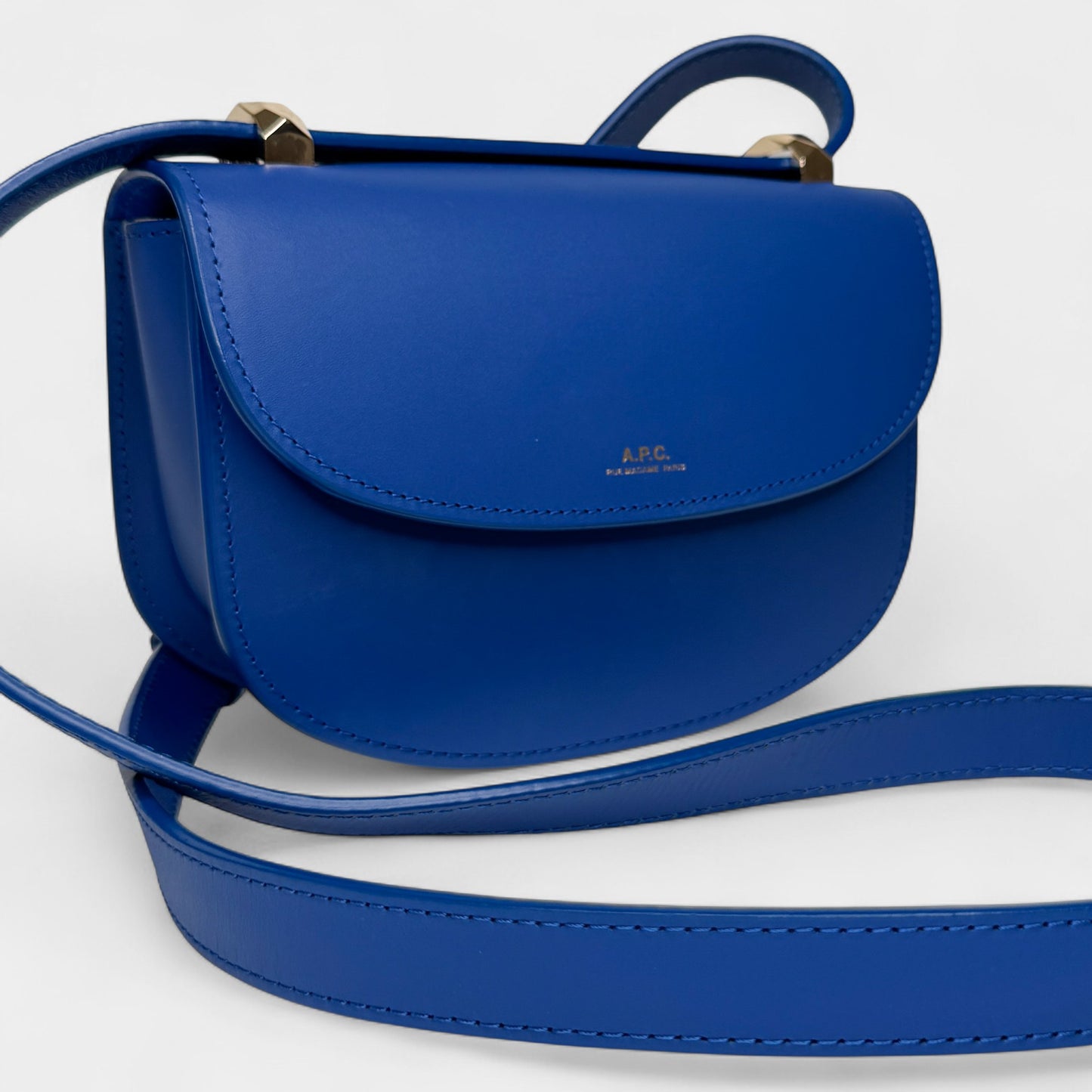 APC Bright Blue Leather Mini Geneve Crossbody Bag