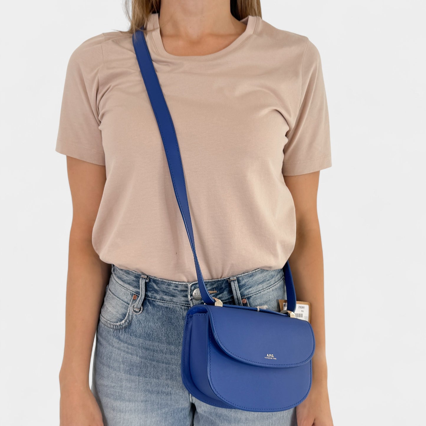 APC Bright Blue Leather Mini Geneve Crossbody Bag