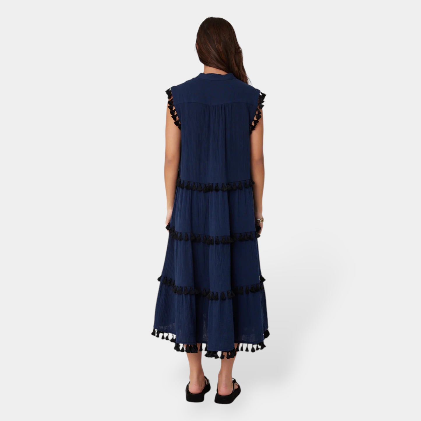 Alexandra Labrynth Navy Cotton Midi Dress Medium ~ AU12 [NEW]