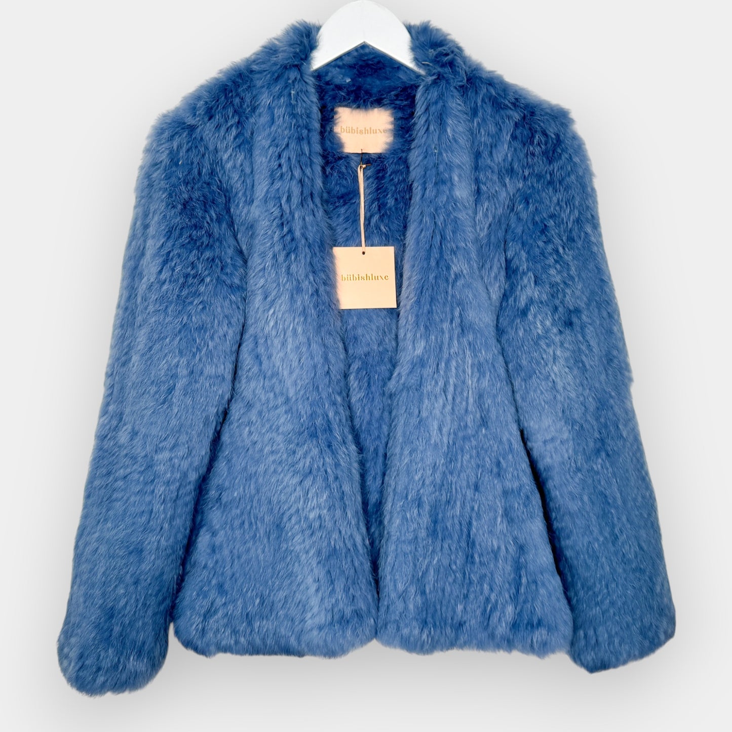 Bubish Luxe Blue 100% Rabbit Fur Valencia Jacket Med ~ AU10-12 [NEW]