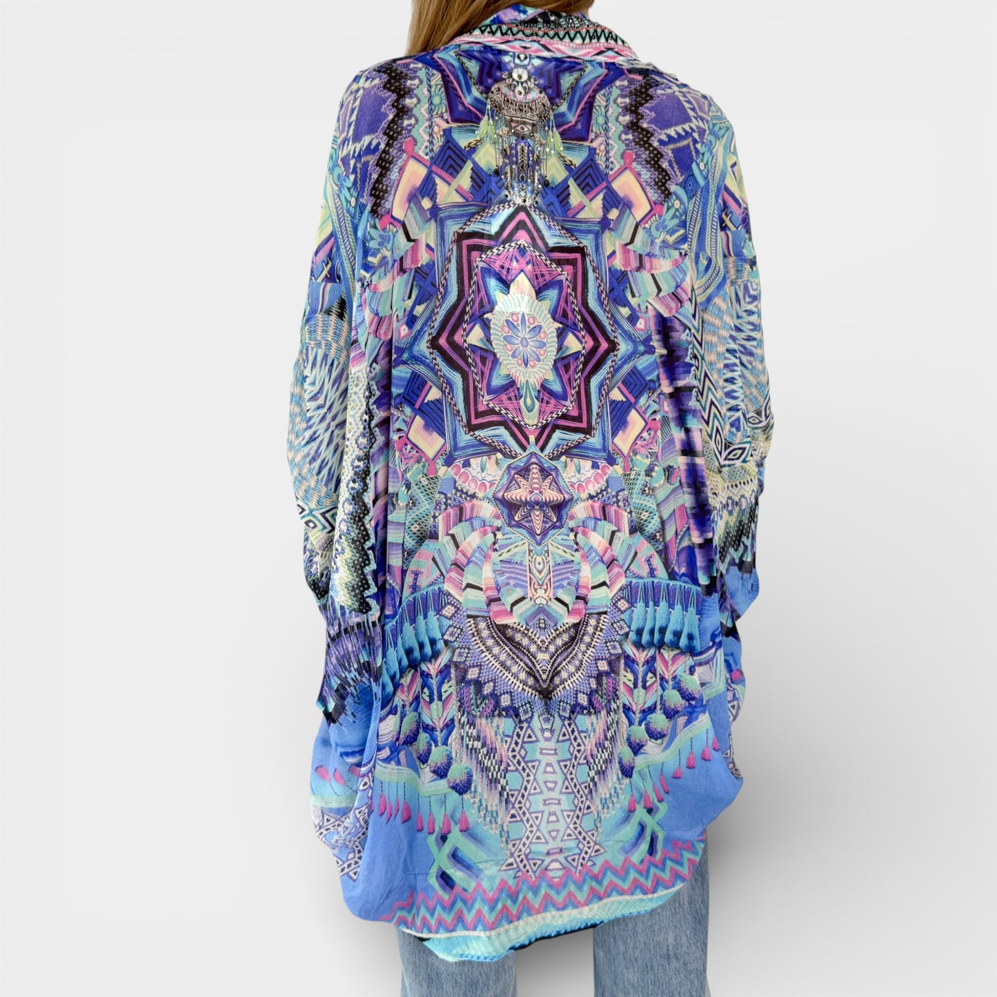 Camilla Threads of Cosmos Purple Silk Kimono Cardi Cape One Size [NEW]