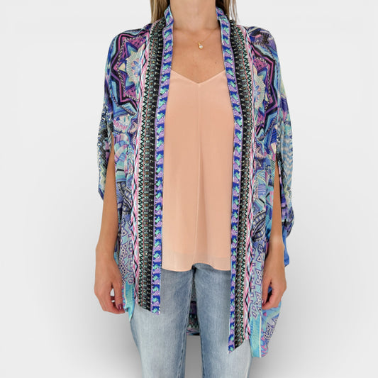 Camilla Threads of Cosmos Purple Silk Kimono Cardi Cape One Size [NEW]