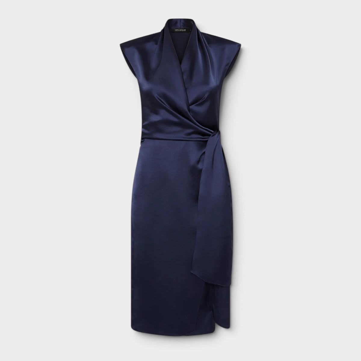 Carla Zampatti Midnight Navy Satin Wrap Dress AU8 ~ Small [NEW]