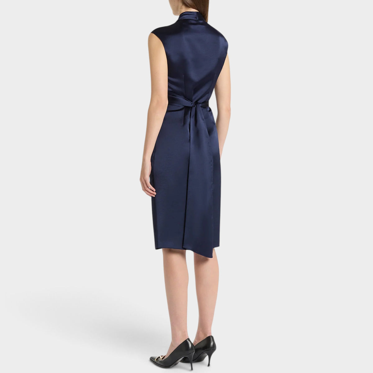 Carla Zampatti Midnight Navy Satin Wrap Dress AU8 ~ Small [NEW]