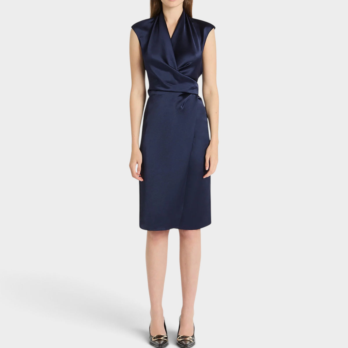 Carla Zampatti Midnight Navy Satin Wrap Dress AU8 ~ Small [NEW]