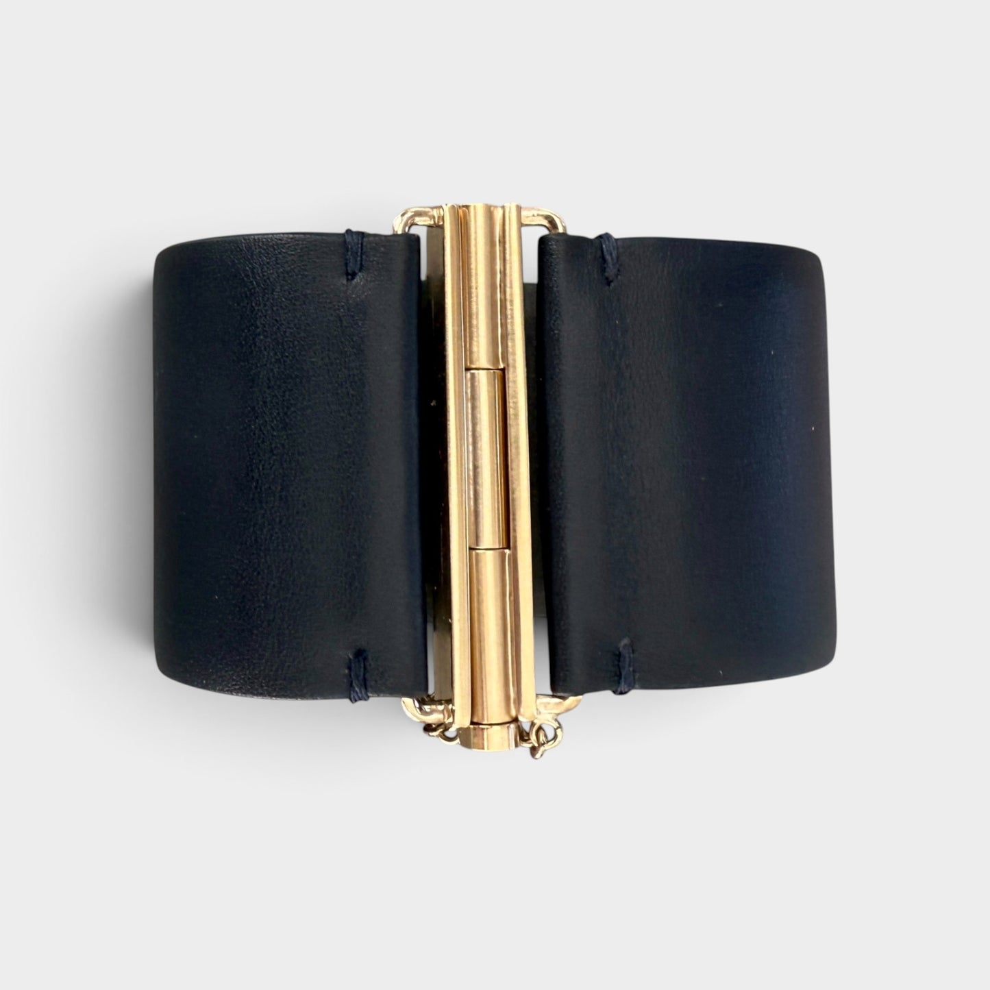 Chanel Navy Blue Leather Gold Tone CC Cuff Bracelet Medium (Exclusive Edition 2017)