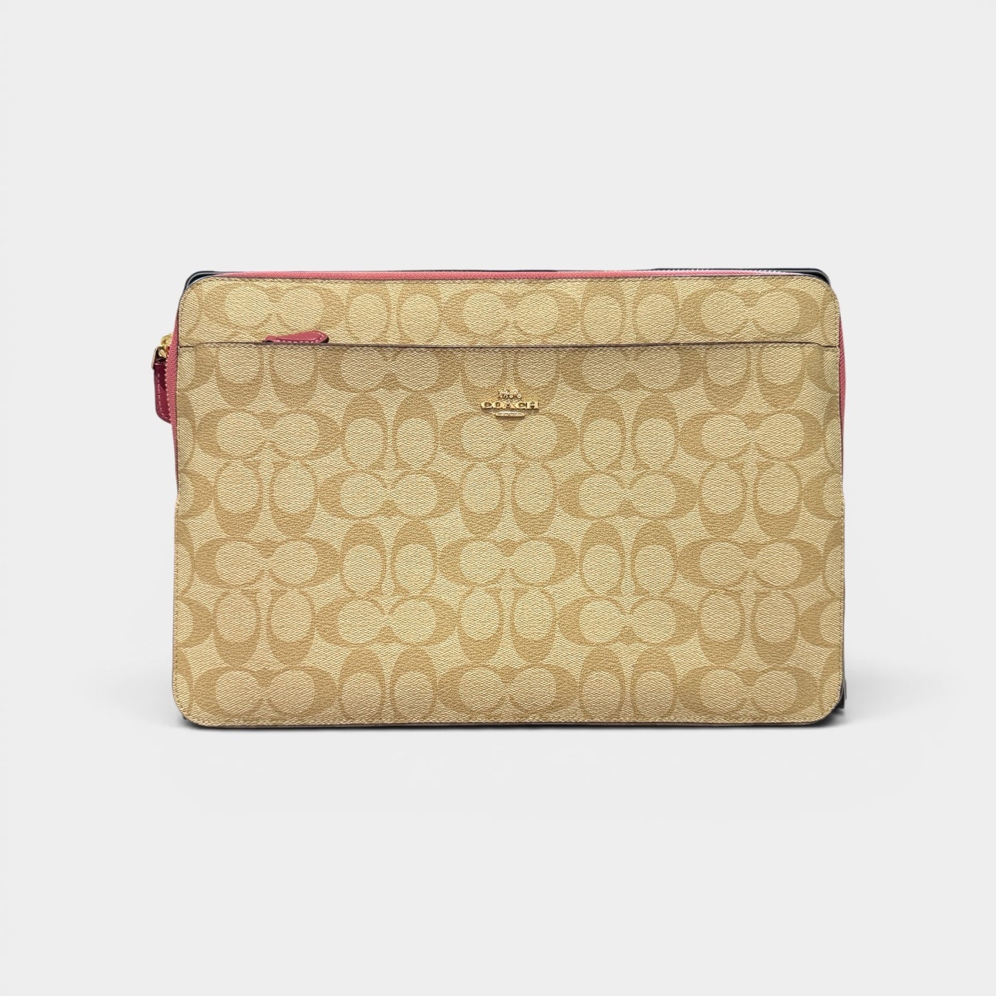 Coach Logo Canvas Beige Pink Folio Case Clutch Bag
