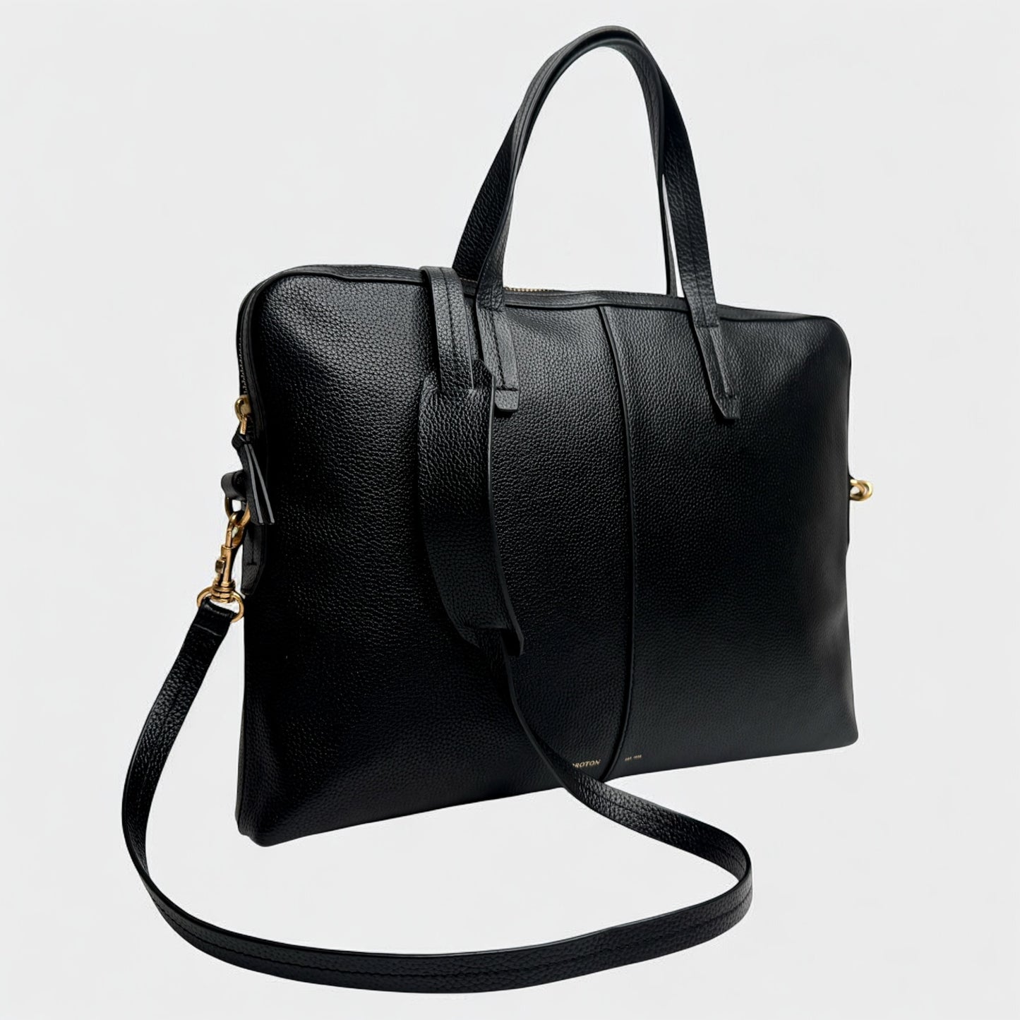 Oroton Black Grainy Leather Lilly Laptop Bag Medium