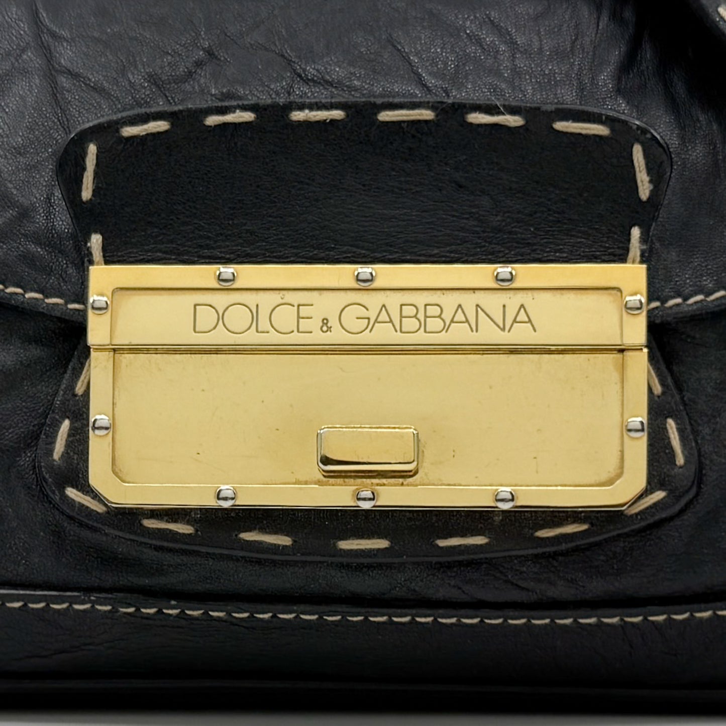Dolce & Gabbana Black Textured Leather Top Stitched Shoulder Bag