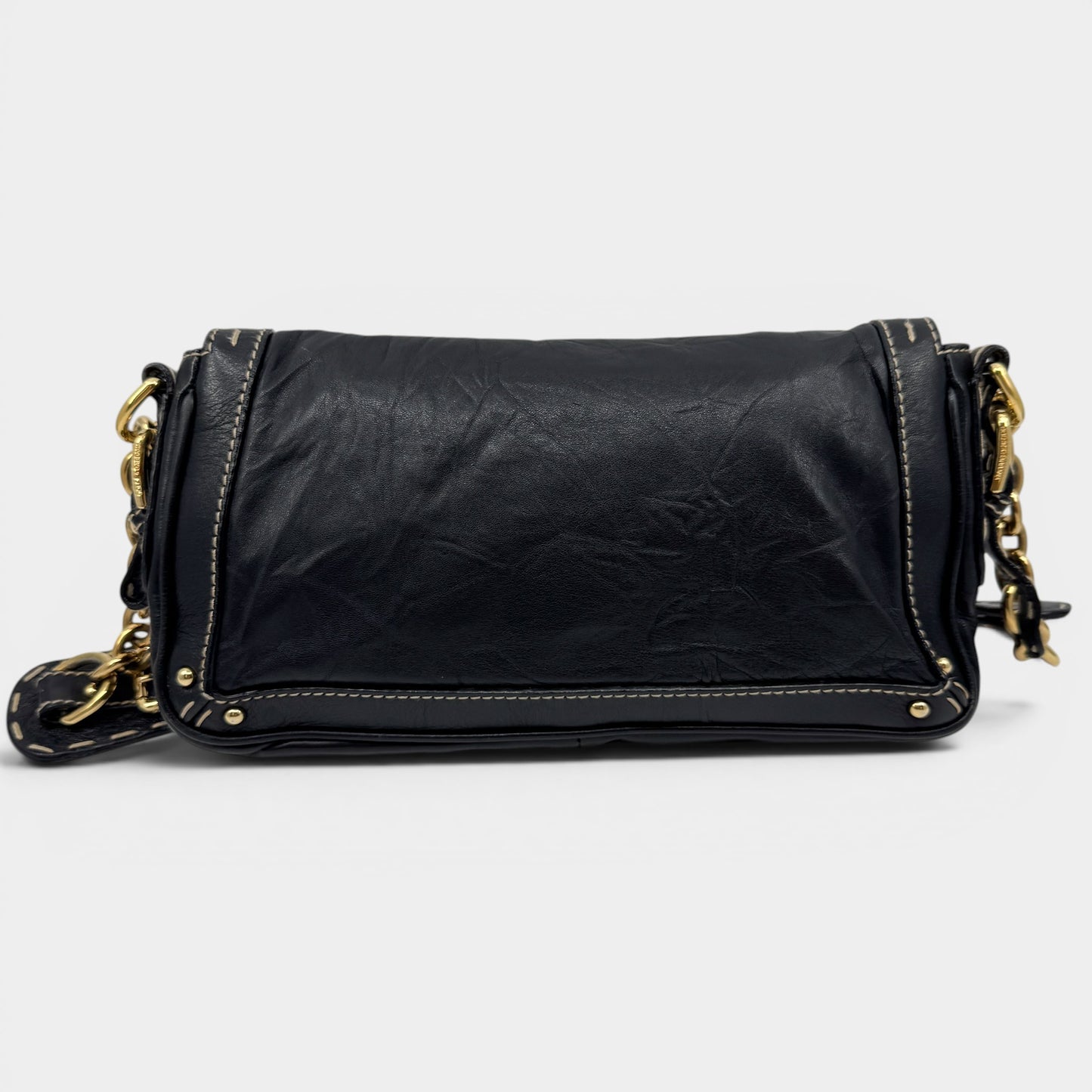 Dolce & Gabbana Black Textured Leather Top Stitched Shoulder Bag