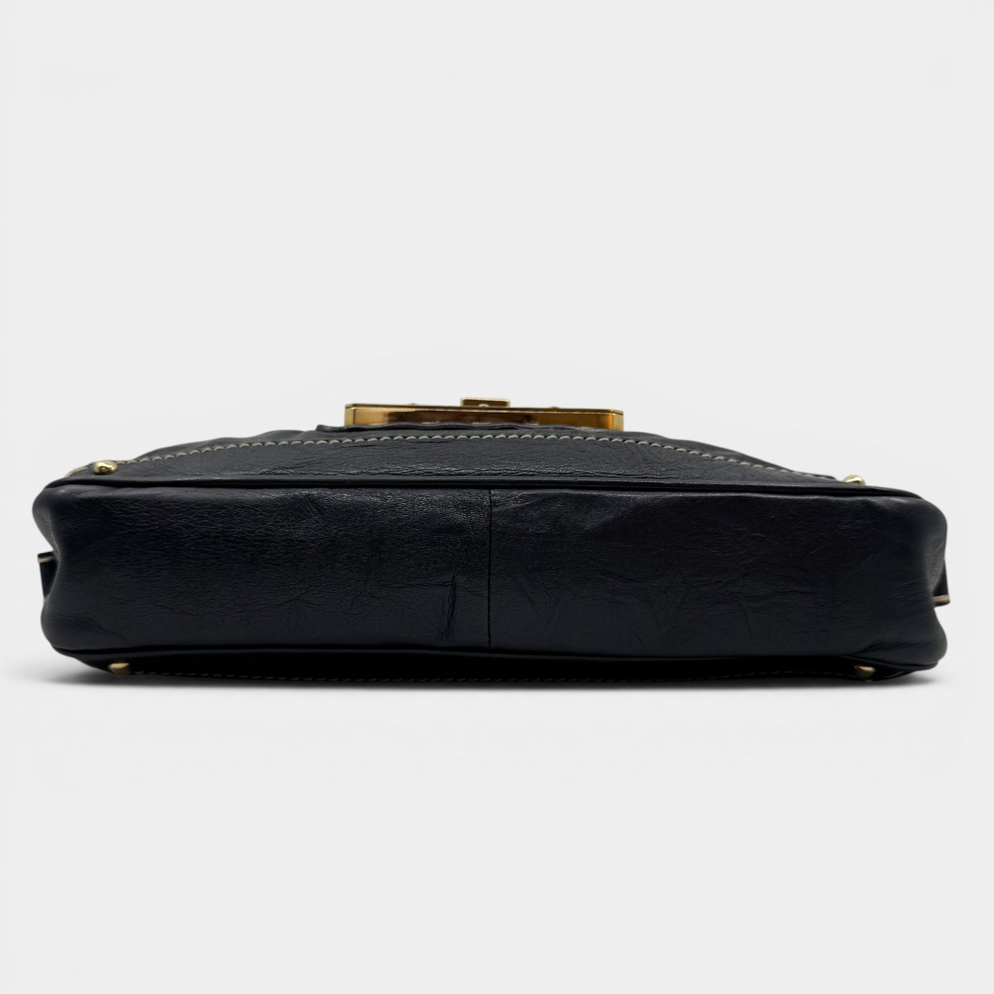 Dolce & Gabbana Black Textured Leather Top Stitched Shoulder Bag