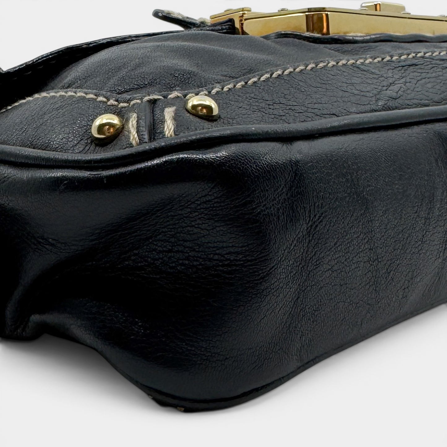 Dolce & Gabbana Black Textured Leather Top Stitched Shoulder Bag